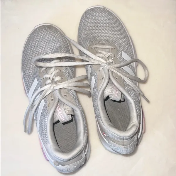 Adidas Cloudfoam Pure‎ Sneakers Women’s Size 4– Gray & White with Pink Accents - Image 9