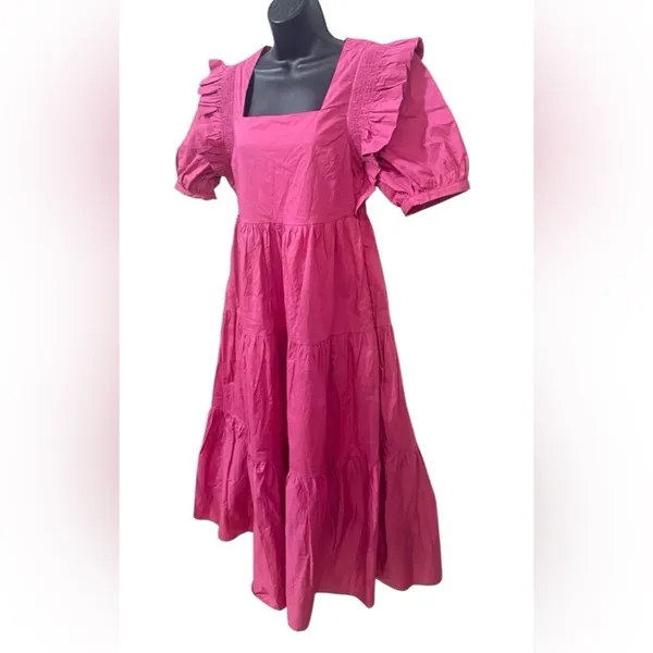 English Factory Square Neck Ruffle Smock Midi Dress Pink Sz XS NWT - Image 5
