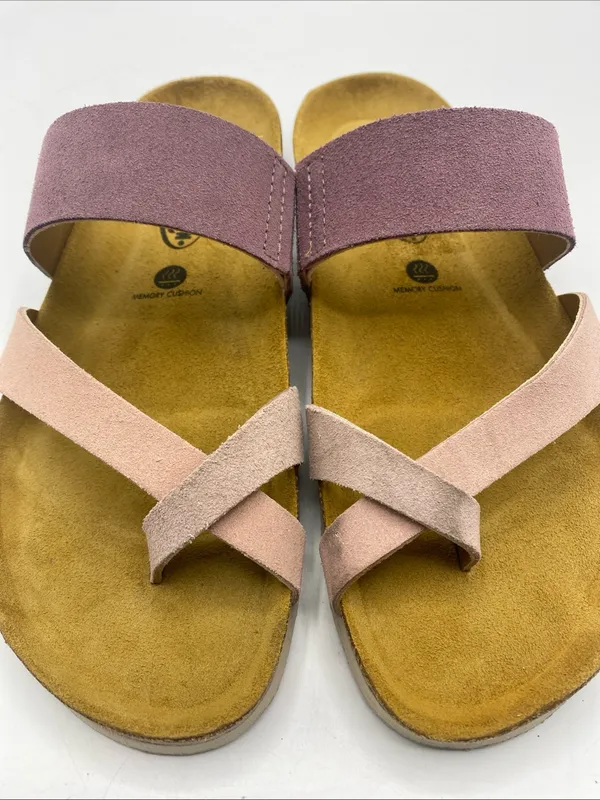 Plakton Cross Strap Leather Slide Sandals Memory Cushion Purple Pink US 9 Cork - Image 2