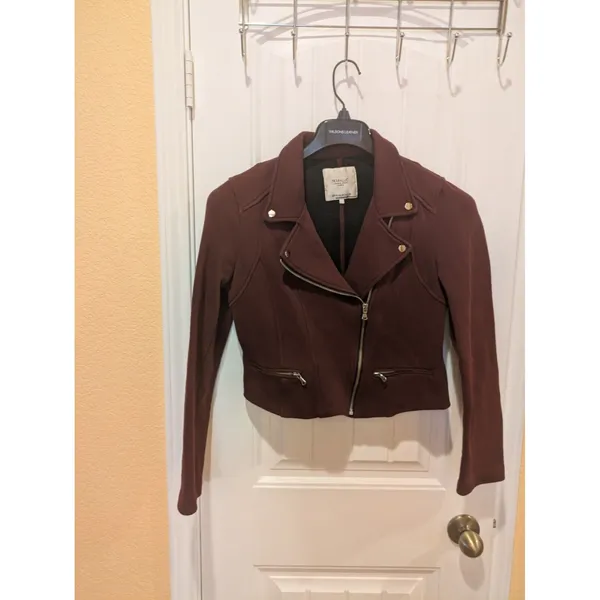 Zara maroon biker jacket cotton Size M - Image 4