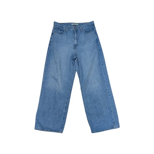 Levi's High Waisted Straight Jeans Light Wash Blue Cotton Hemp Relaxed Fit Baggy - Image 2