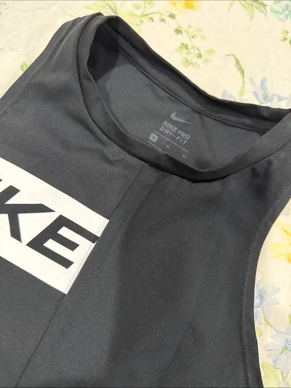 Nike Black Crop Tank with White Logo Panels - Image 3