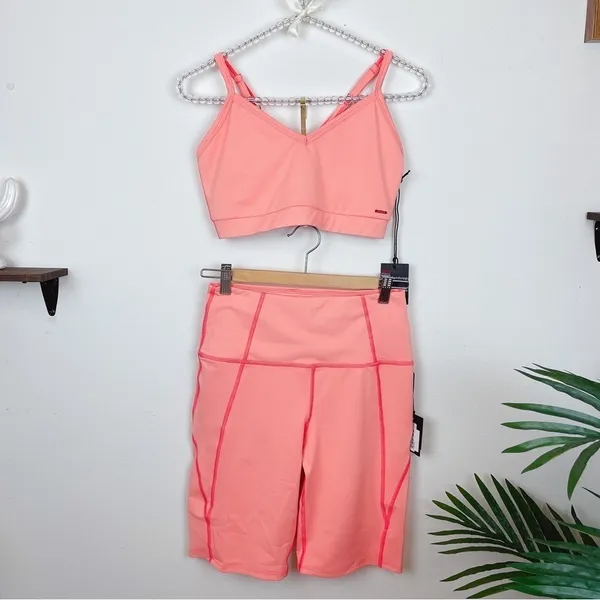 n:Philanthropy Baylis Sports Bra & Bedford Biker Short Coral Workout Yoga Sports - Image 3
