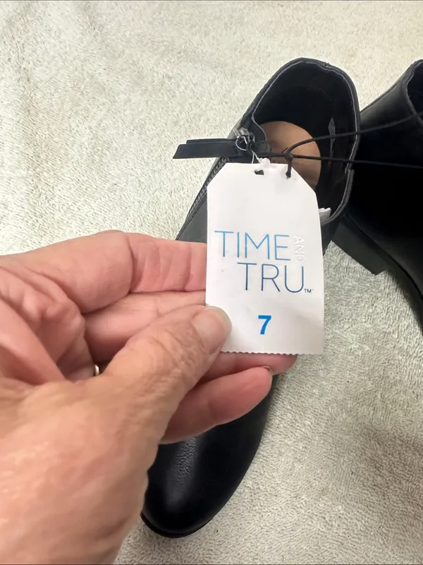 Time and Tru Black Faux Leather Ankle Booties with Low Block Heel - Image 2