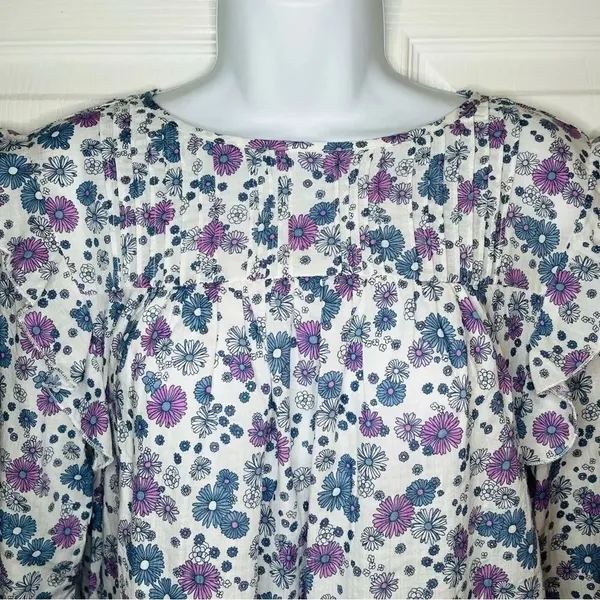 Modcloth Floral Prairie Doll Mini Dress Ruffle Shoulder Purple Blue M NWT - Image 6