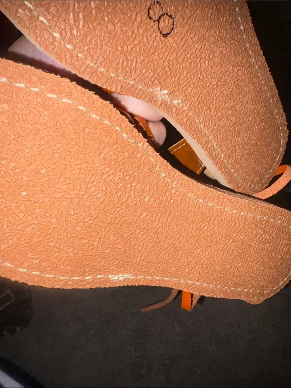 Paola Alexa mexican Brown Leather Floral Cutout Sandals with Orange Laces 8/9 - Image 4