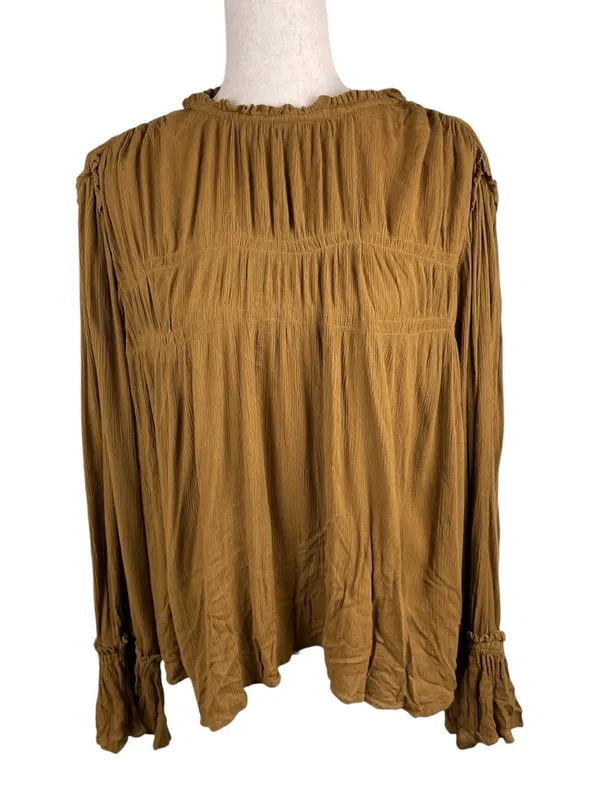 Free People Kelsey Top Size Large Ginger Snap Bell Sleeve Pleated Ruffle Boho - Image 13