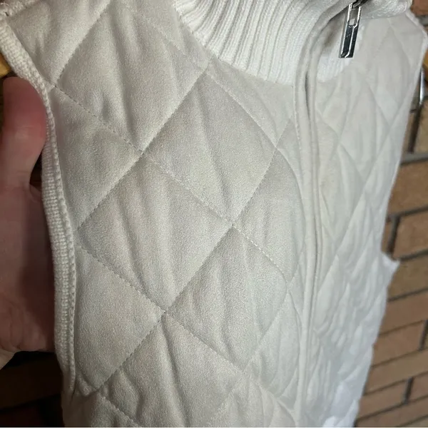 Jones New York White Quilted Front Knit Cotton Vest Full Zip Size Small - Image 3