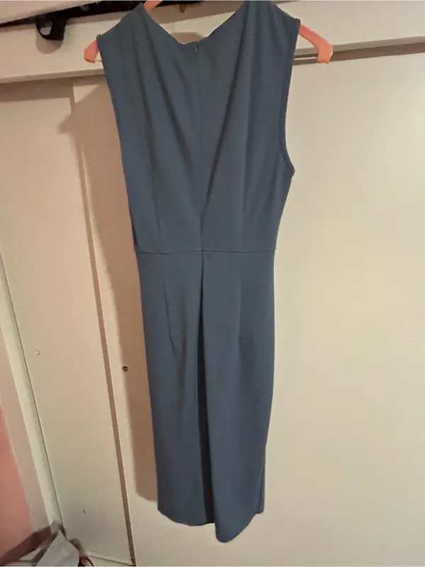 Grace Karin Slate Blue Sleeveless Draped Midi Dress - Image 2