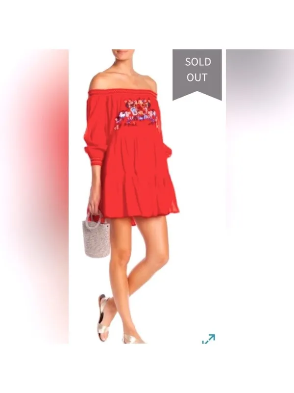 Free People Red Floral Mini Dress Size M (PTP 18.5”) - Image 2