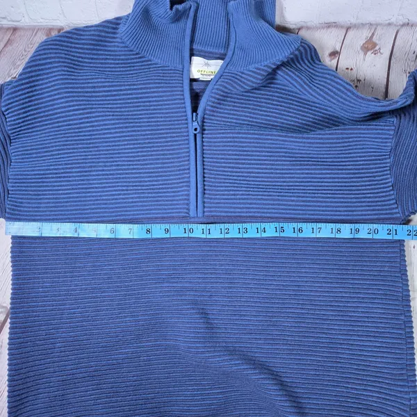 OFFLINE by Aerie Home Stretch Ribbed Sweater Quarter Zip Blue Pullover Sweater L - Image 9