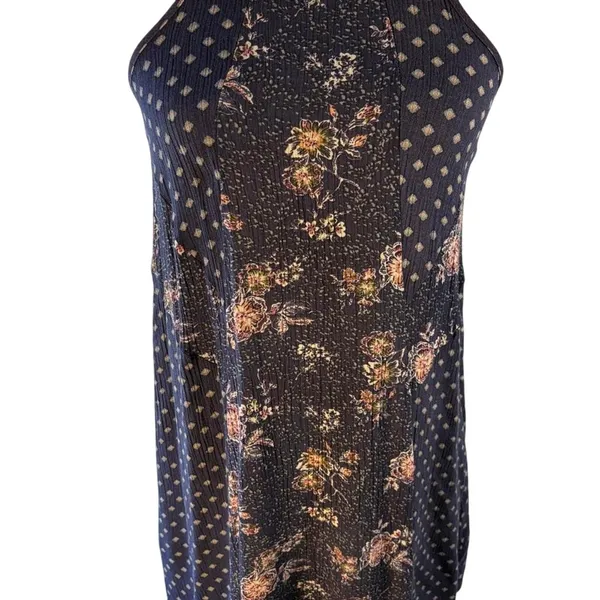 Wallflower Navy blue floral and polka dot rayon dress with gold accents - Image 2