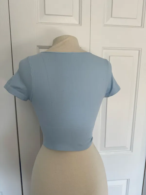 NIKIBIKI Light Blue Crop Seamless Square Neck Top - Image 3
