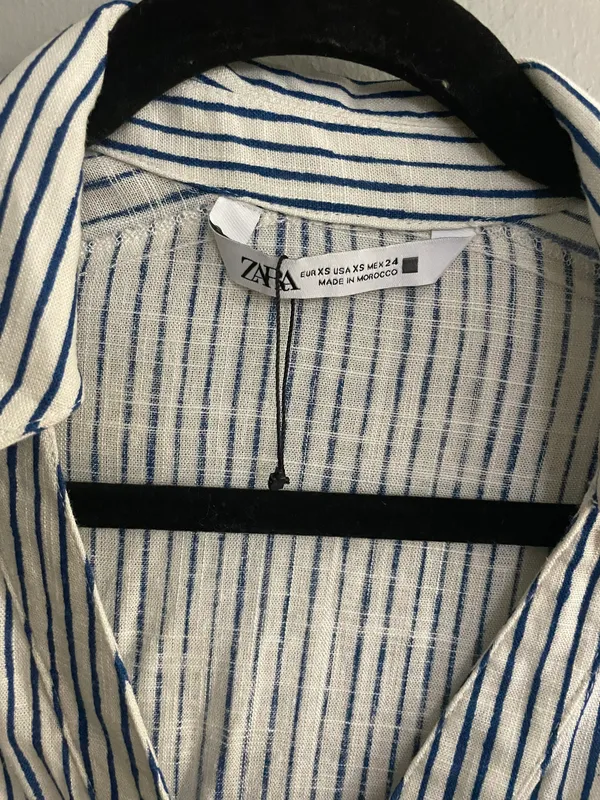 Blue White Stripe Lined Blend Button Down Shirt Short Romper Jumpsuit - Image 8