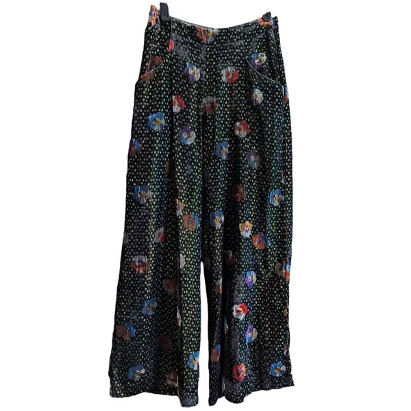 Anthropologie Eva Franco pasquette velvet floral wide leg pants 0 - Image 3