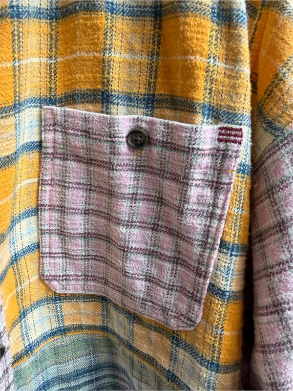 UO Ted Patchwork Yellow Flannel Shirt Button Down Plaid Urban Outfitters Size XS - Image 6