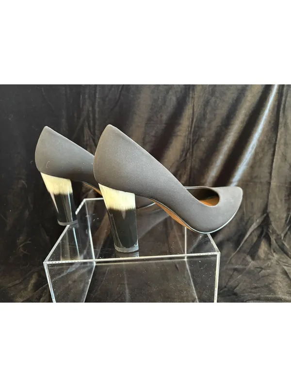 Donald J Pliner Bonita Black Satin Pumps with Two-Tone Block Heels, Size 8M - Image 2
