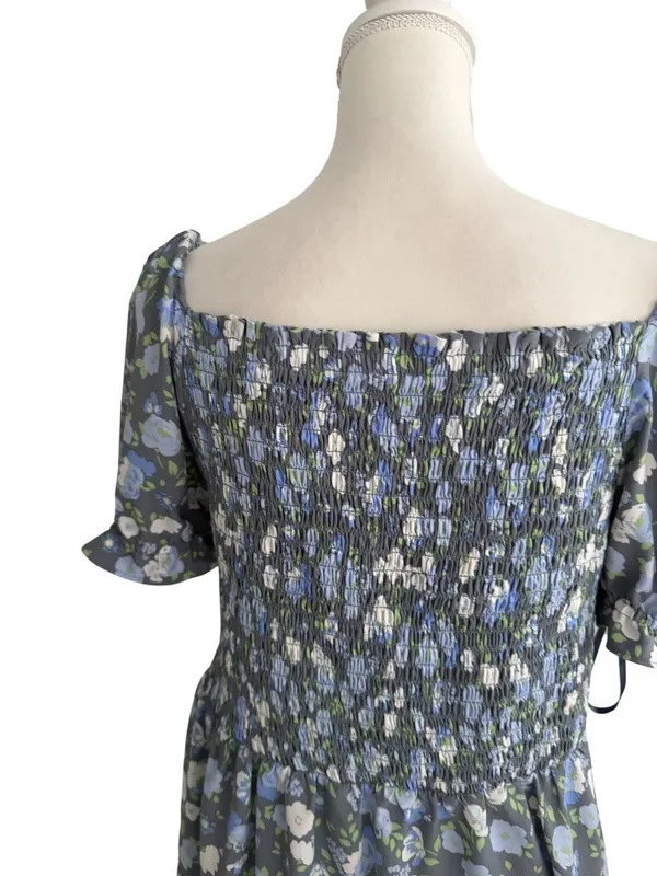 ANN TAYLOR LOFT Blue Floral Smocked Sundress Size Large - Image 6