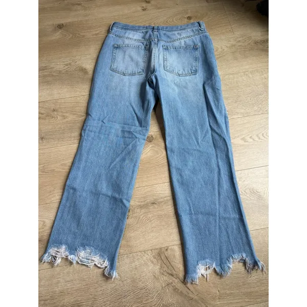 EUC We the Free People Jeans Womens Holes Knees Wide Distressed Button Fly sz 28 - Image 2