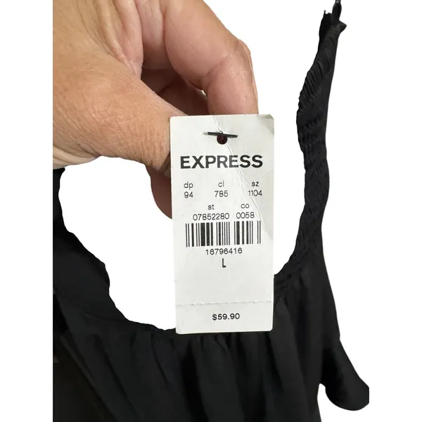 Express Black Ruffle Square Neck Wrap Mini Dress Womens Large NWT Tie Waist - Image 6