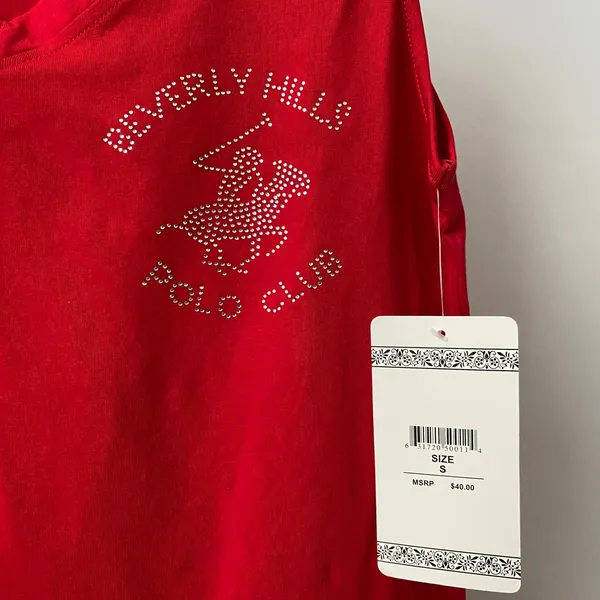 Beverly Hills Polo Club Cotton Sporty Chic Rhinestone Tank Top S‎ Red - Image 4