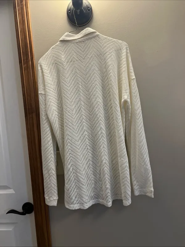 Mystree Cream Lightweight Open Knit Button Cardigan - Image 8