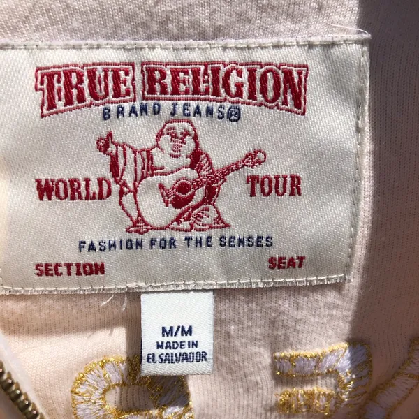 True Religion velour Cream Full zip up hoodie Sweatshirt M - Image 5