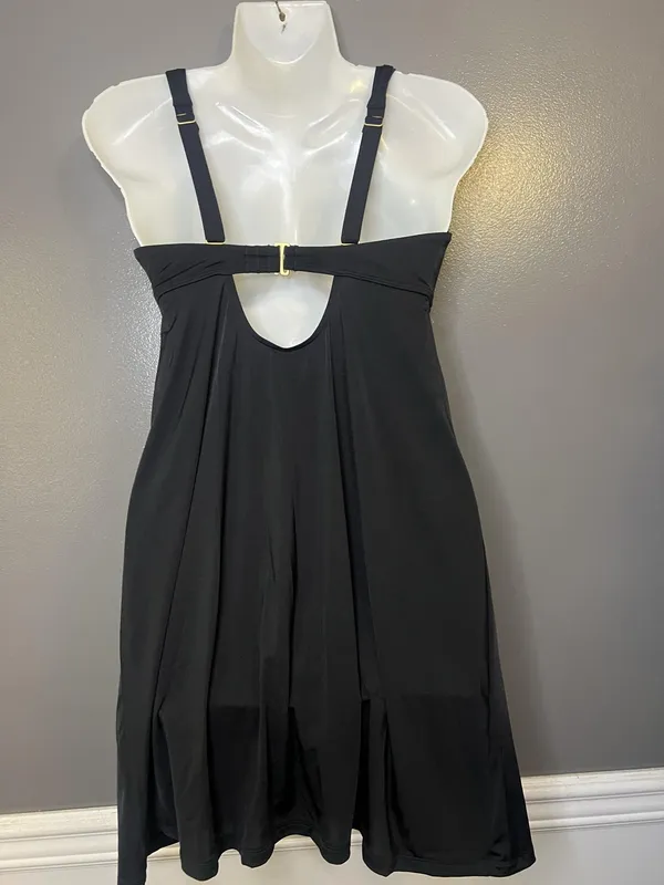 Athleta Swimdress Womens 34B/C Black Solid Tank Built In Bra Adjustable Straps - Image 5