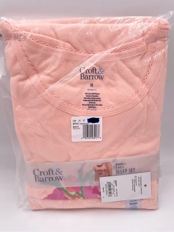 NEW Croft & Barrow Short Sleeve Pajama Top Cropped Pants Set Grandma Size Medium - Image 3
