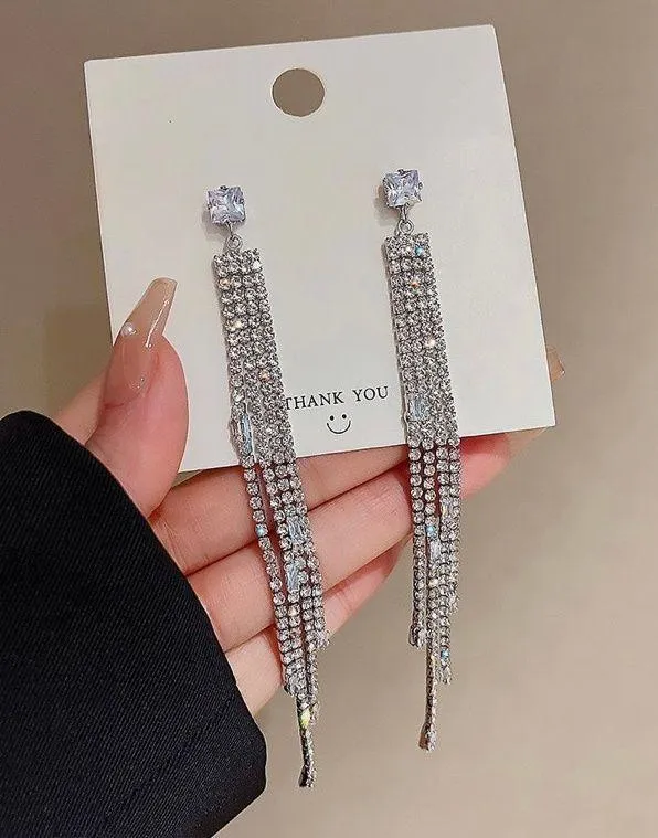 925 Silver Plated CZ Cubic Zirconia Long Dangle Drop Earrings for Women - Image 3