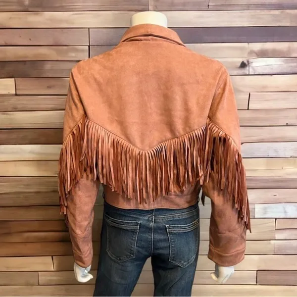 Beulah Faux Suede Coral Fringe Jacket Western Boho Cowgirl Style Size L - Image 4