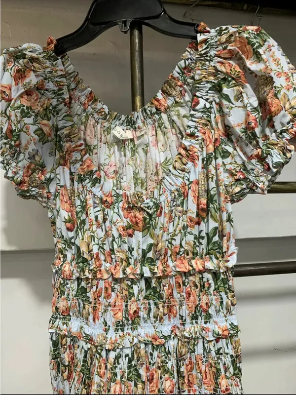 Doen Blue Leanne Floral-Print Cotton Midi Dress, S - Image 6