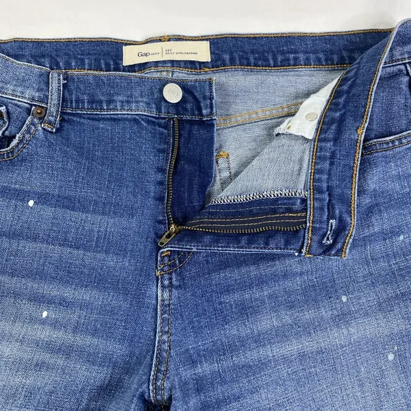 Gap Best Girlfriend Jeans Women's‎ 32T Blue Paint Splatter Distressed Tall Denim - Image 5