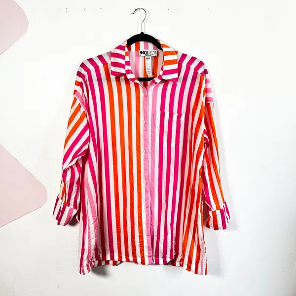 Beach Riot Alexa Cover Up Shirt‎ Sunset Stripe Long Sleeve Button Up Top S/M - Image 2