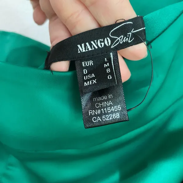 Mango One Shoulder Ruffle Maxi Dress 8 Dark Green Rose Detail Formal Chic‎ - Image 8