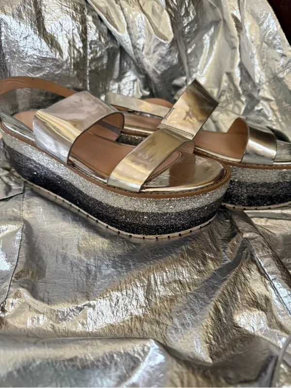 Zara Metallic Silver Platform Slingback Sandals - Image 7