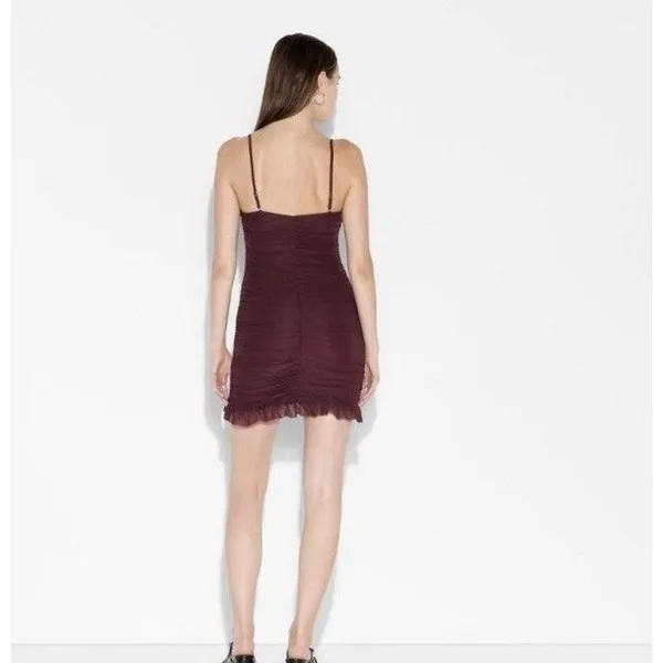 Wild Fable Women’s Burgundy Strapless Ruched Ruffle Hem Bodycon Mini Dress Size S - Image 2