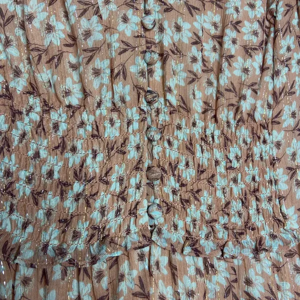 REBECCA TAYLOR Lucia Pink Floral Gold Metallic Dress Size 4 - Image 6