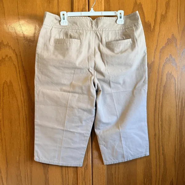 Cato Capri Pants Women 14 Tan Cotton Twill Front Patch Pocket Cropped - Image 2