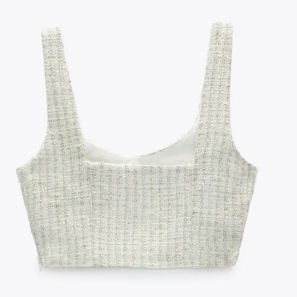 Zara Tweed Corsety Bustier Cropped Tank Top Blue White Size XS - Image 7