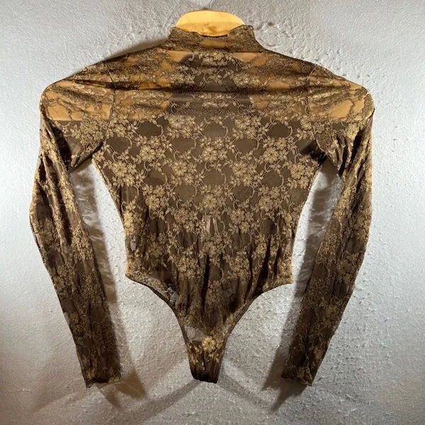 1324 | Out From Under Sheer Floral Lace Open Back Bodysuit‎ Bronze Womens M - Image 2