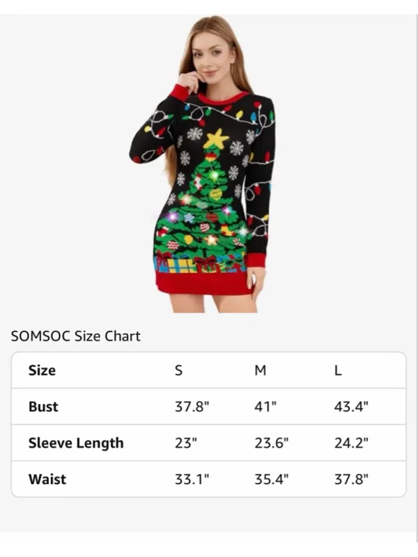 NEW Ugly Christmas Tree Sweater Dress Light Up LED M - Image 5