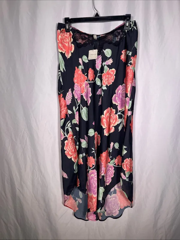 Free People Womens Romance In Rome Black Pink Slip Maxi Skirt Lace Small - Image 2