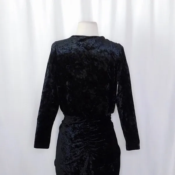 MISA Los Angeles Ophelie Black Crushed Velvet Tie Front Mini Dress Stretch Small - Image 9