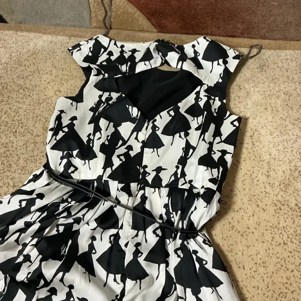 Muse Retro Silhouette‎ Print Fit and Flare Dress Womens 12 Black White 50s Style - Image 5