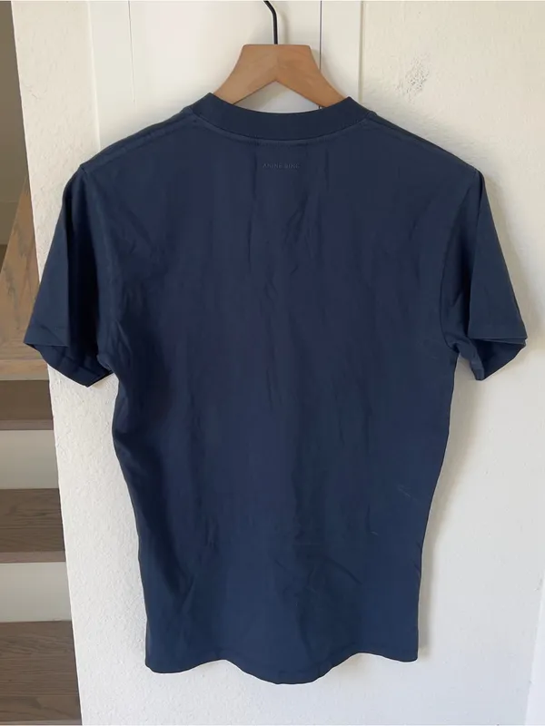 Anine Bing Lili Framed Monogram T-Shirt in Washed Navy Blue NWT - Image 3