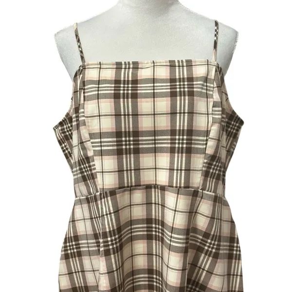 BP Brown Cream Tartan Plaid Mini Dress 1X Spaghetti Strap Sleeveless NWOT Preppy - Image 3
