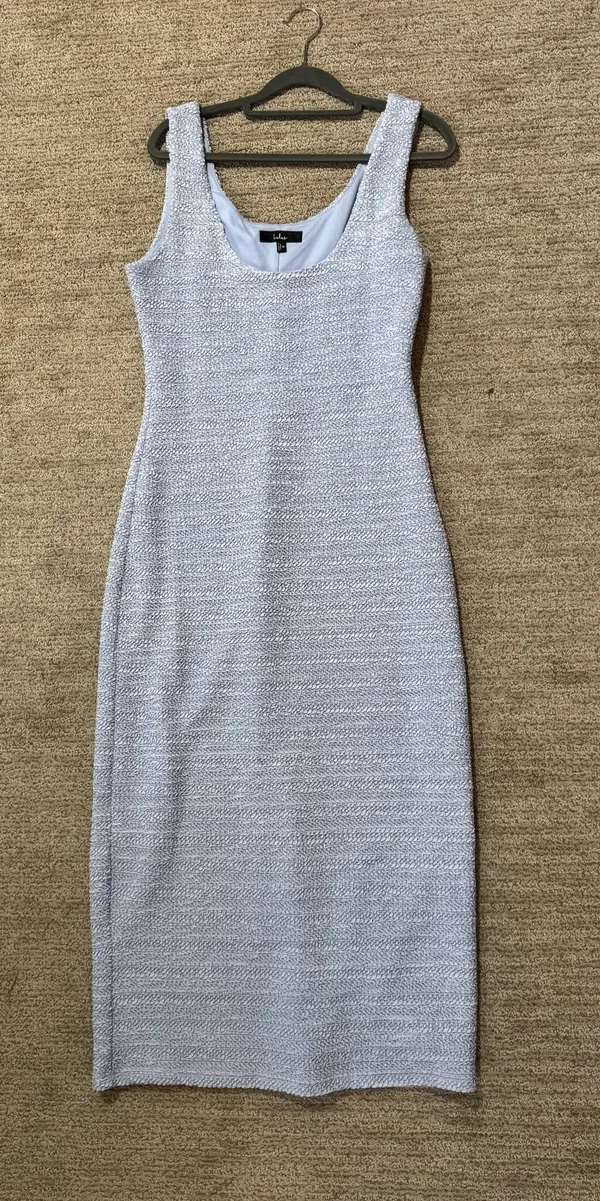 Light Blue Lulus Textured Midi Column Dress - Image 3