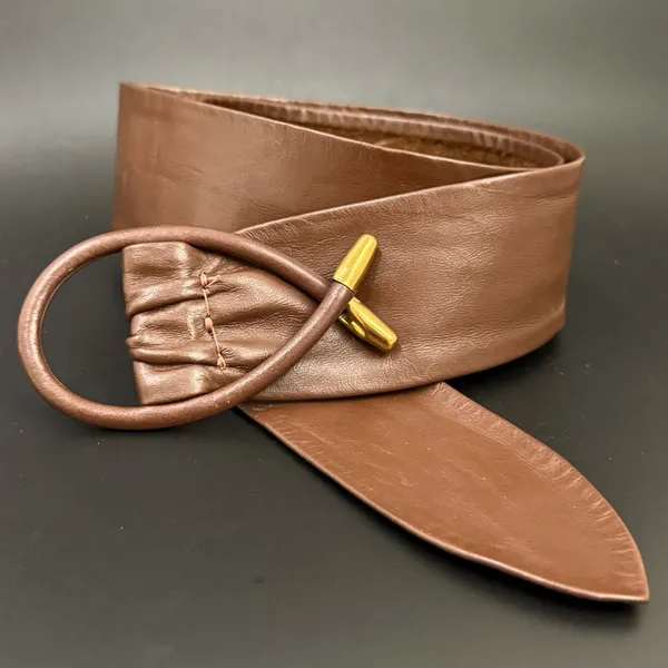 Vintage Unsigned Brown Soft Genuine Leather Women’s Dress Belt Size One Size - Image 2