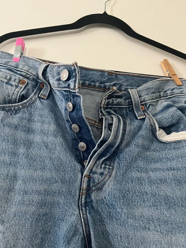 Levi's 501 Straight Jeans 27 Distressed Light Wash Button Fly Minimalist Capsule - Image 4